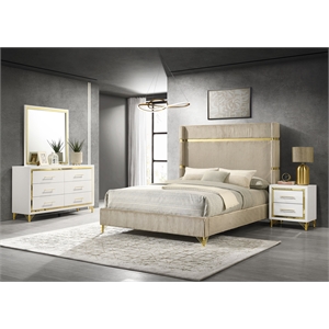 Pemberly Row 4-piece Wood Bedroom Set with Upholstered Queen Bed Beige