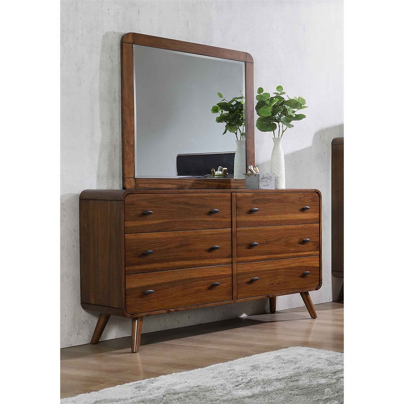 Pemberly Row 6-drawer Rectangular Wood Dresser with Mirror Dark Walnut
