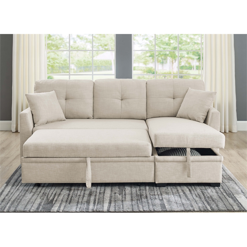 Pemberly Row 85''Linen Blend Fabric Upholstered Sleeper Sofa