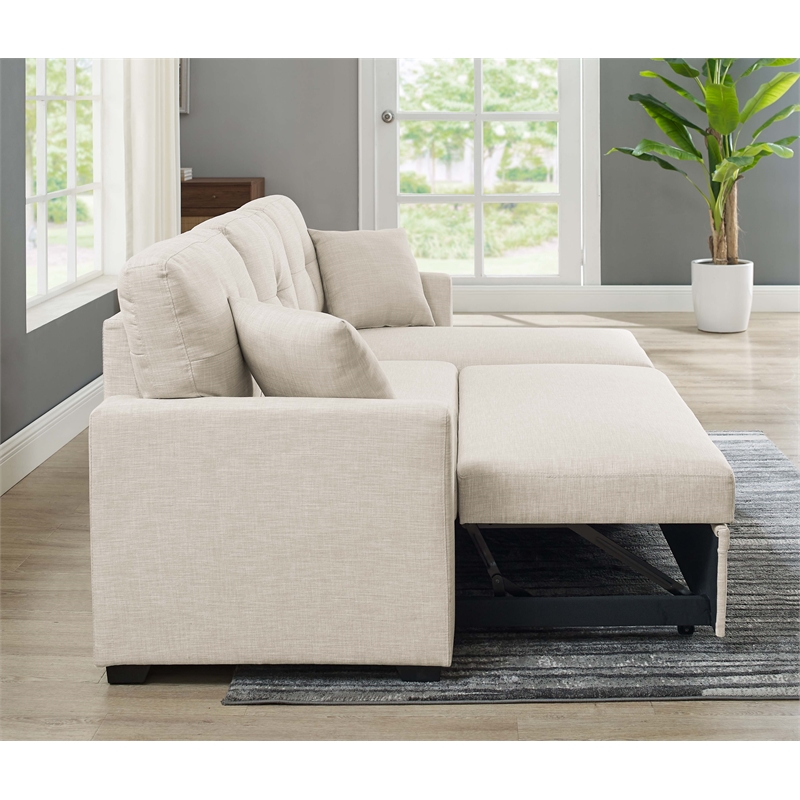 Pemberly Row 85''Linen Blend Fabric Upholstered Sleeper Sofa