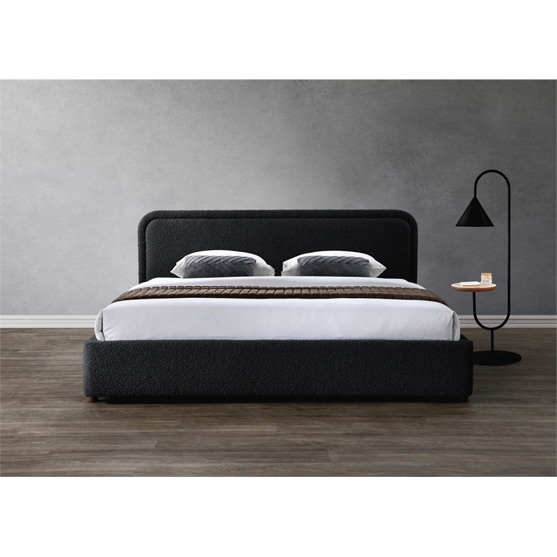 Pemberly Row Upholstered Platform King Bed in Black Boucle Fabric