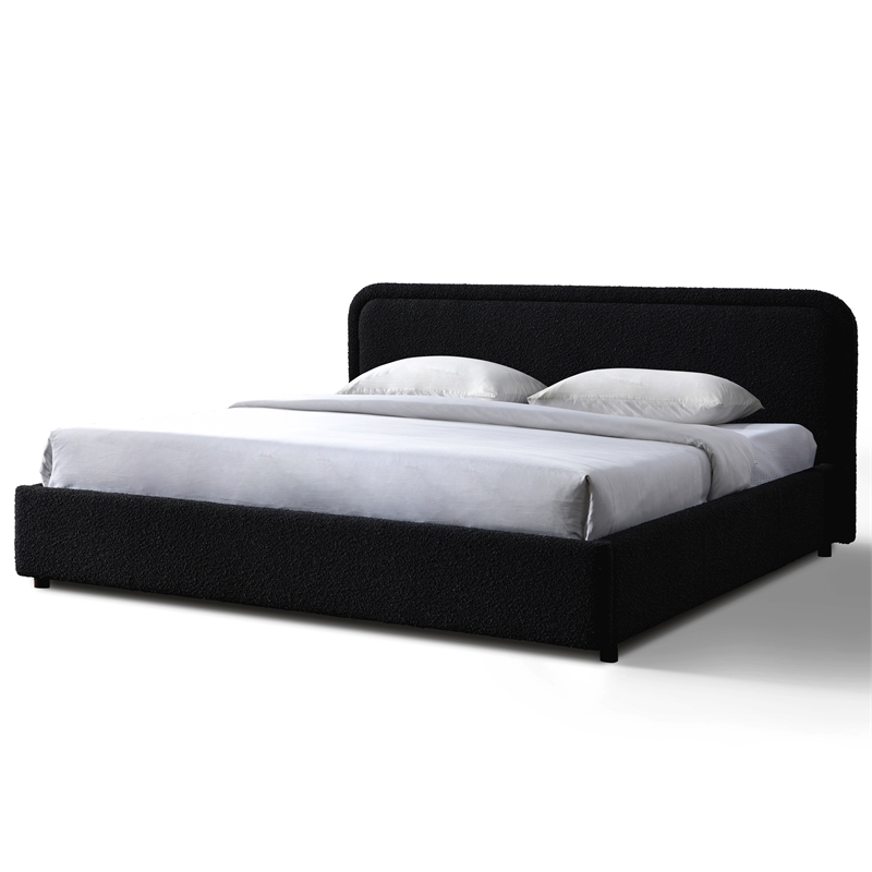 Pemberly Row Upholstered Platform King Bed in Black Boucle Fabric