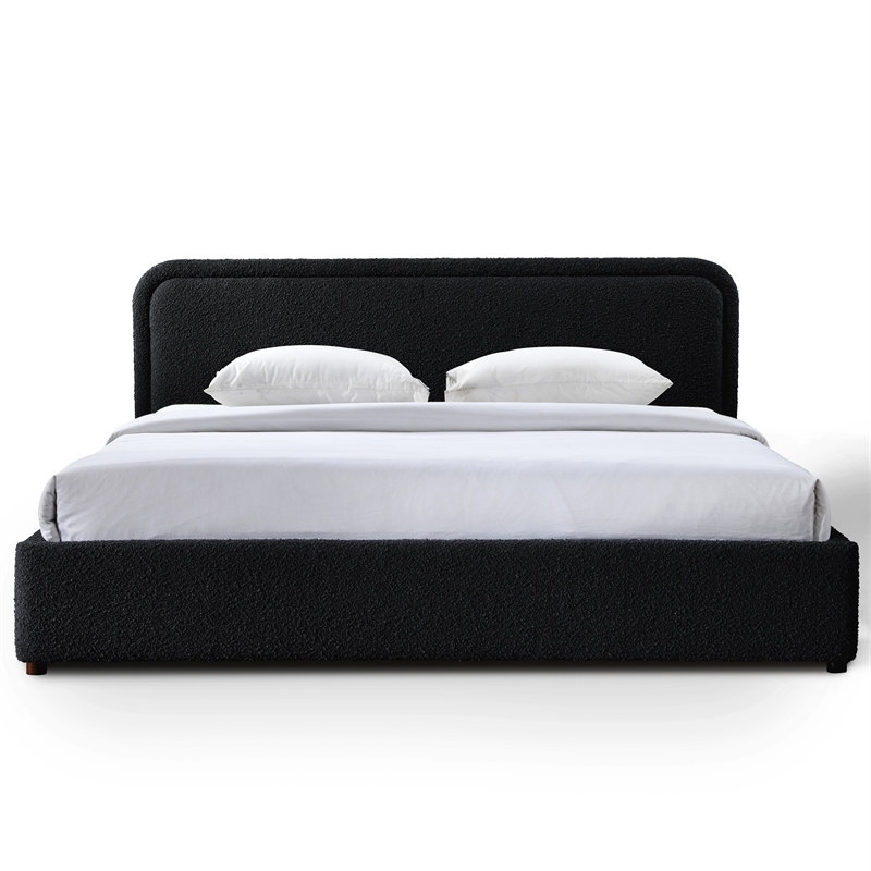 Pemberly Row Upholstered Platform King Bed in Black Boucle Fabric