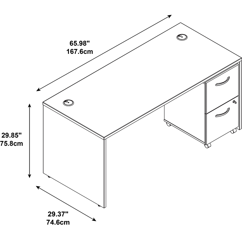 Pemberly Row 66W Desk with Mobile File Cabinet - Hansen Cherry - Engineered Wood