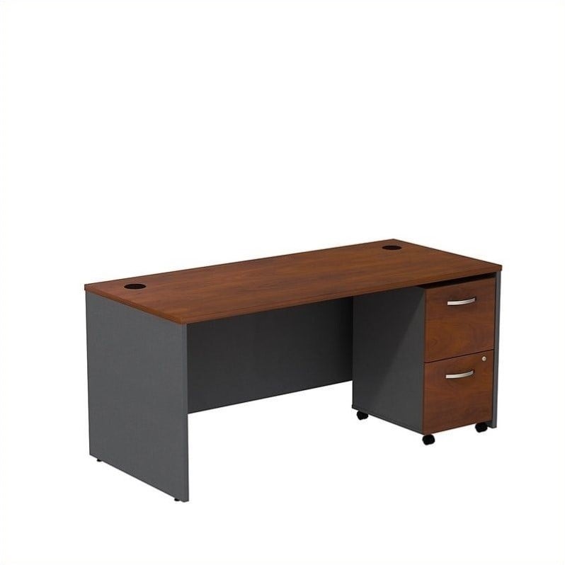 Pemberly Row 66W Desk with Mobile File Cabinet - Hansen Cherry - Engineered Wood
