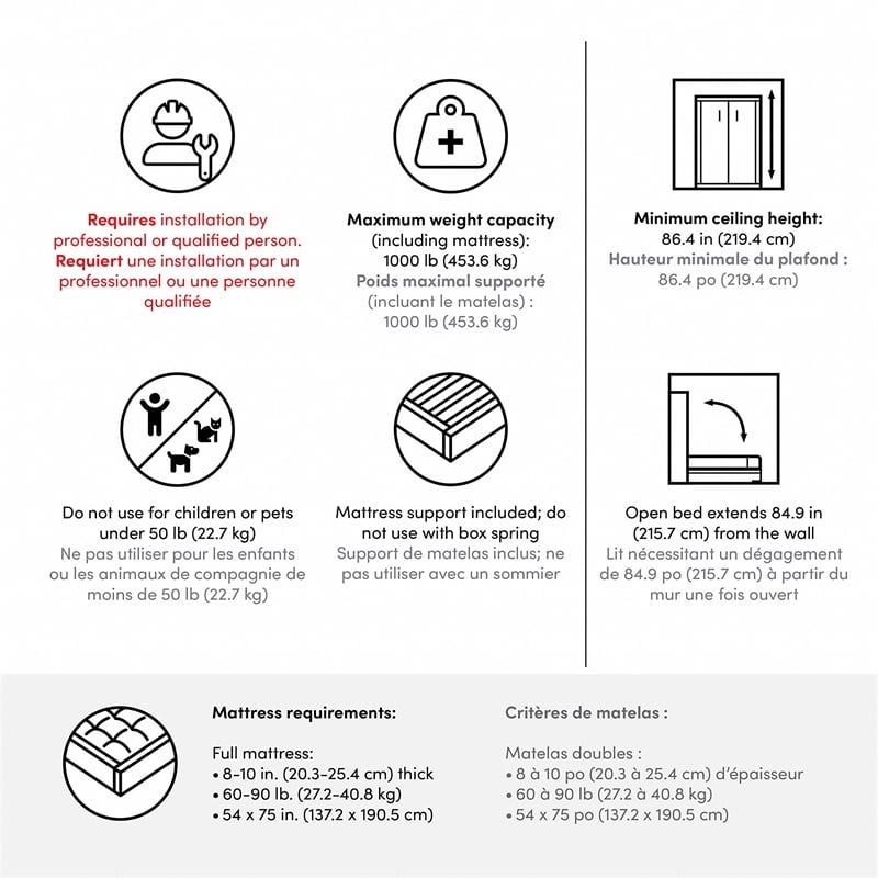 Pemberly Row Full Murphy Bed and Shelving Unit with Drawers (95W) in White