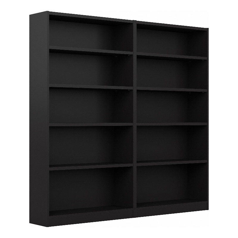 Pemberly Row Modern 5 Shelf Bookcase in Classic Black (Set of 2)