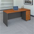 Pemberly Row Engineered Wood 72W Bow Front Desk w/ Mobile File - Natural Cherry