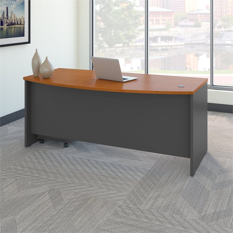 Pemberly Row Engineered Wood 72W Bow Front Desk w/ Mobile File - Natural Cherry