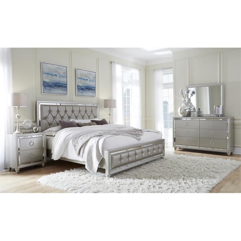 Pemberly Row Contemporary Riley Silver Tufted Wooden King Bed