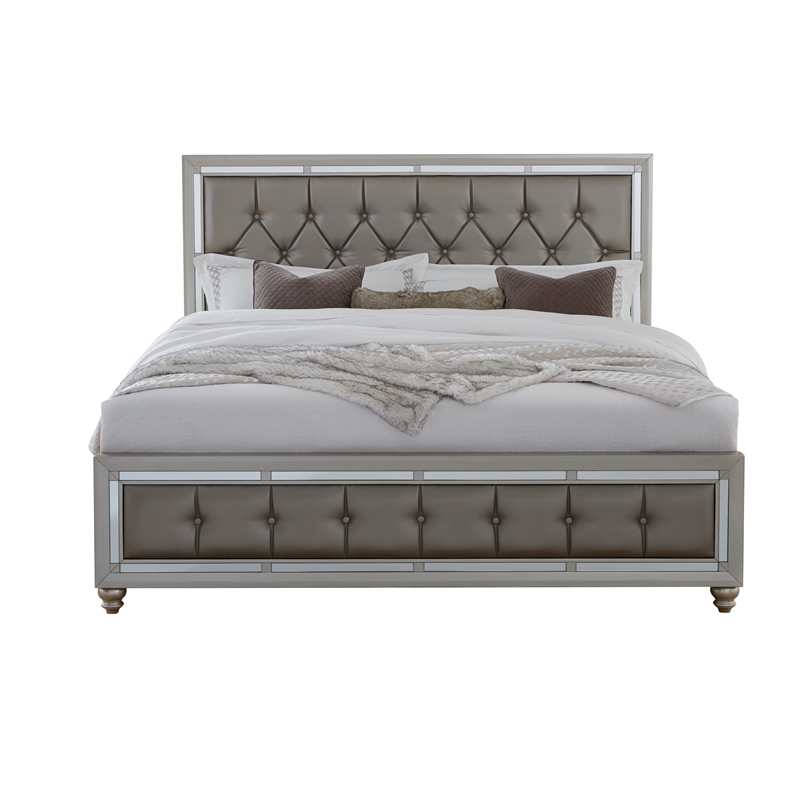 Pemberly Row Contemporary Riley Silver Tufted Wooden King Bed