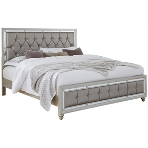 Pemberly Row Contemporary Riley Silver Tufted Wooden King Bed
