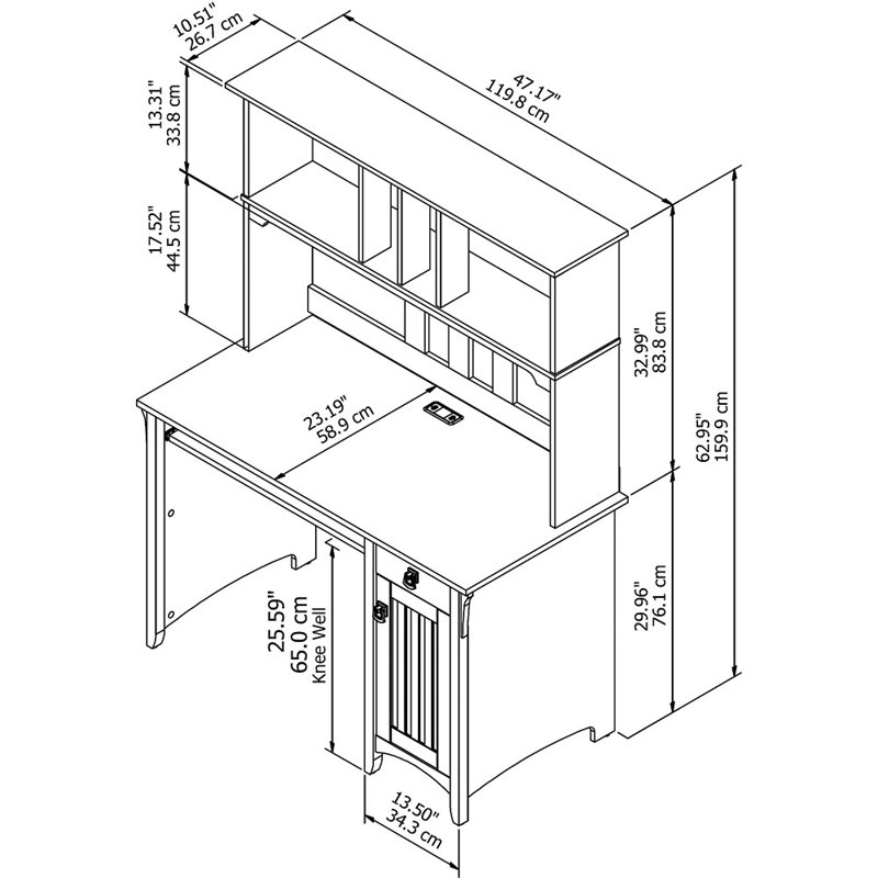 Pemberly Row Computer Desk with Hutch in Antique White - Engineered Wood