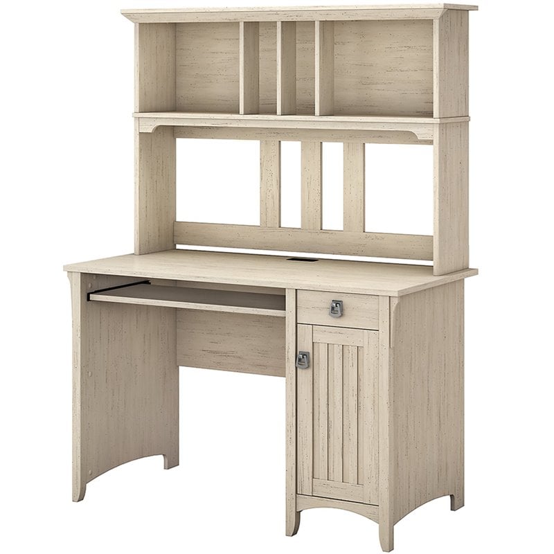 Pemberly Row Computer Desk with Hutch in Antique White - Engineered Wood