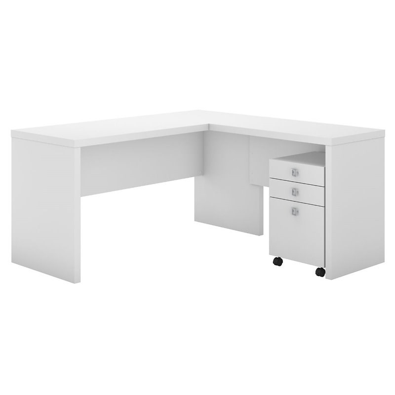 Pemberly Row Engineered Wood L Shaped Desk with Mobile File Cabinet - Pure White