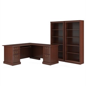Pemberly Row Executive L Desk and 2 Bookcases - Harvest Cherry - Engineered Wood