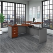 Pemberly Row 60W Right Sit to Stand L Shaped Desk Office Set in Hansen Cherry