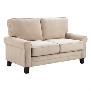 Pemberly Row 61&quot Round Arm Fabric Loveseat with Storage Soft Beige