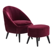 Pemberly Row Modern Velvet Accent Chair and Ottoman Set Merlot Red