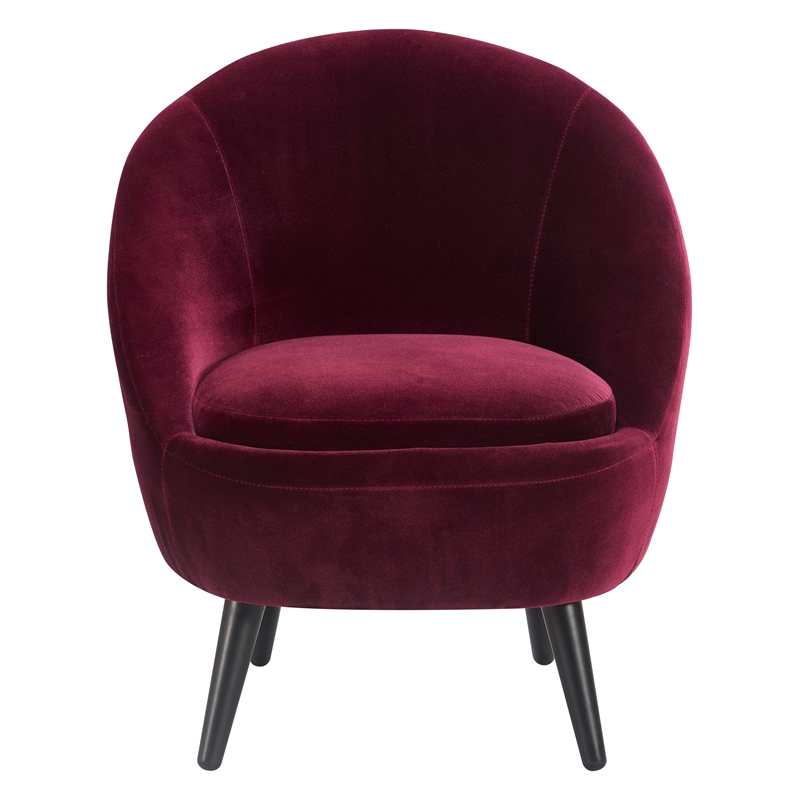 Pemberly Row Modern Velvet Accent Chair and Ottoman Set Merlot Red