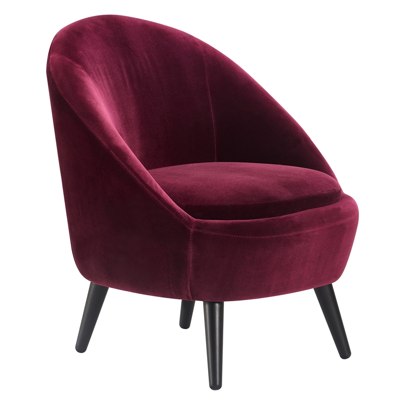 Pemberly Row Modern Velvet Accent Chair and Ottoman Set Merlot Red