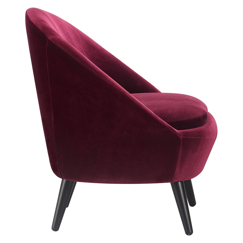 Pemberly Row Modern Velvet Accent Chair and Ottoman Set Merlot Red