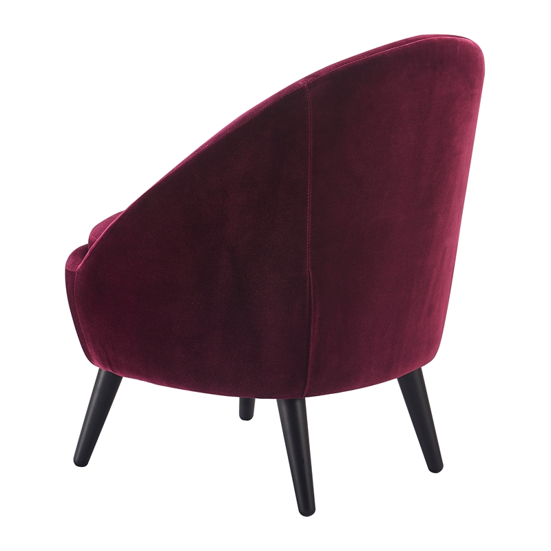 Pemberly Row Modern Velvet Accent Chair and Ottoman Set Merlot Red