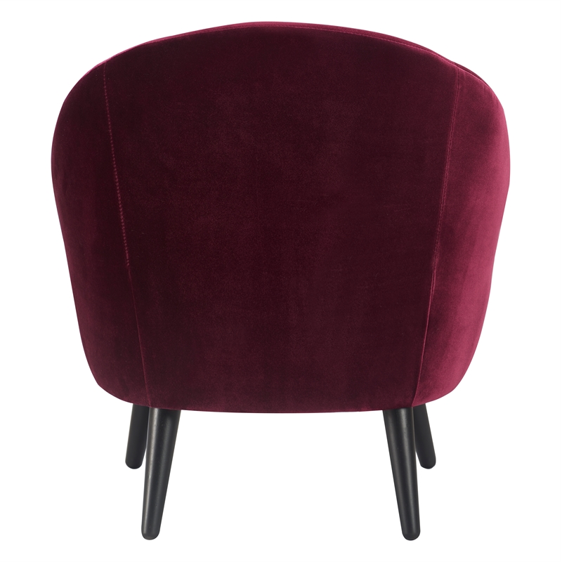 Pemberly Row Modern Velvet Accent Chair and Ottoman Set Merlot Red