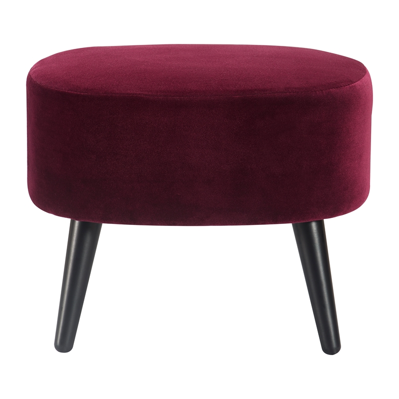 Pemberly Row Modern Velvet Accent Chair and Ottoman Set Merlot Red