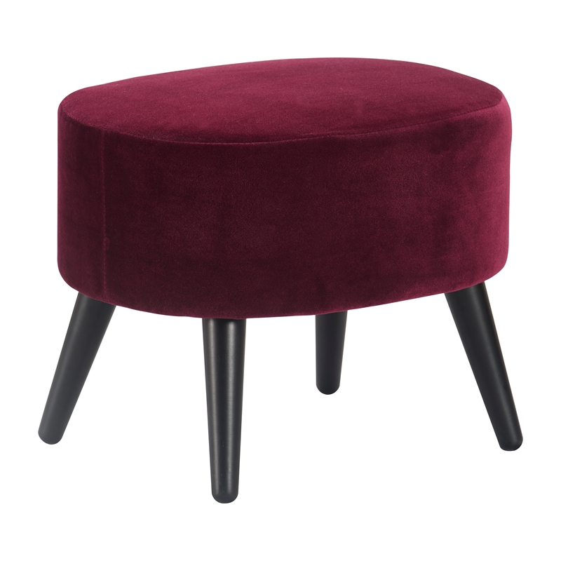Pemberly Row Modern Velvet Accent Chair and Ottoman Set Merlot Red