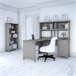 Pemberly Row 60W L Shaped Desk with Hutch and Bookcase in Cape Cod Gray