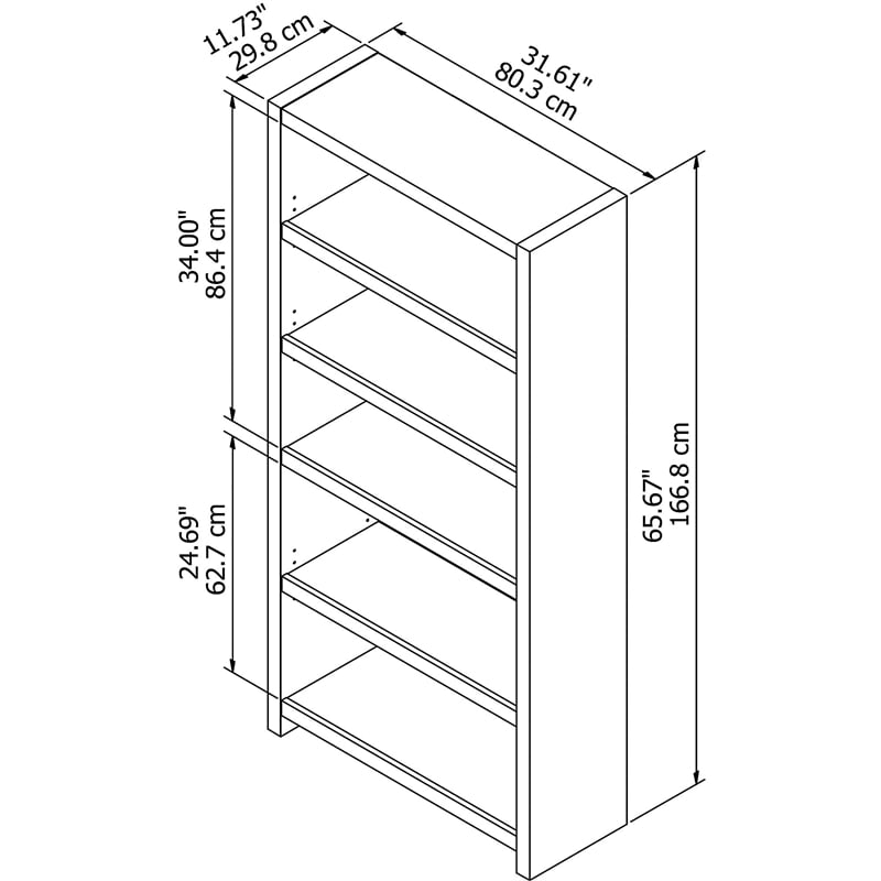 Pemberly Row 5 Shelf Bookcase in Gray Sand - Engineered Wood