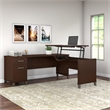 Pemberly Row 72W 3 Position Sit to Stand L Desk in Mocha Cherry