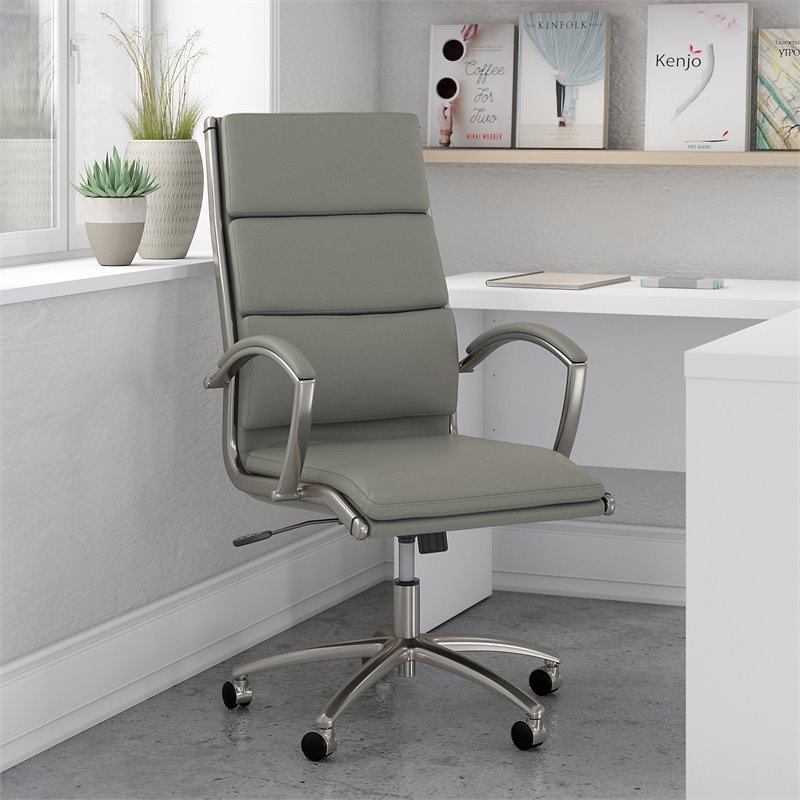 Pemberly Row High Back Leather Executive Chair in Light Gray