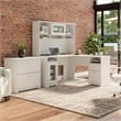 Pemberly Row Wood 60W L Desk w/ Hutch and Lateral File Cabinet - White