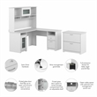 Pemberly Row Wood 60W L Desk w/ Hutch and Lateral File Cabinet - White