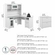 Pemberly Row Wood 60W L Desk w/ Hutch and Lateral File Cabinet - White