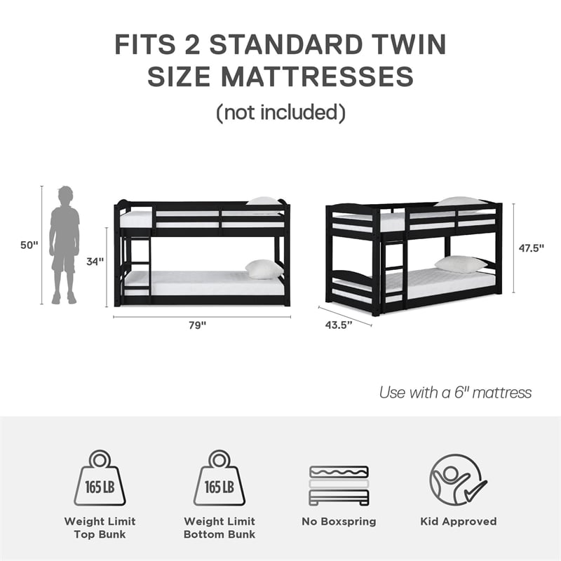 Pemberly Row Modern / Contemporary Twin Bunk Bed in Black Finish