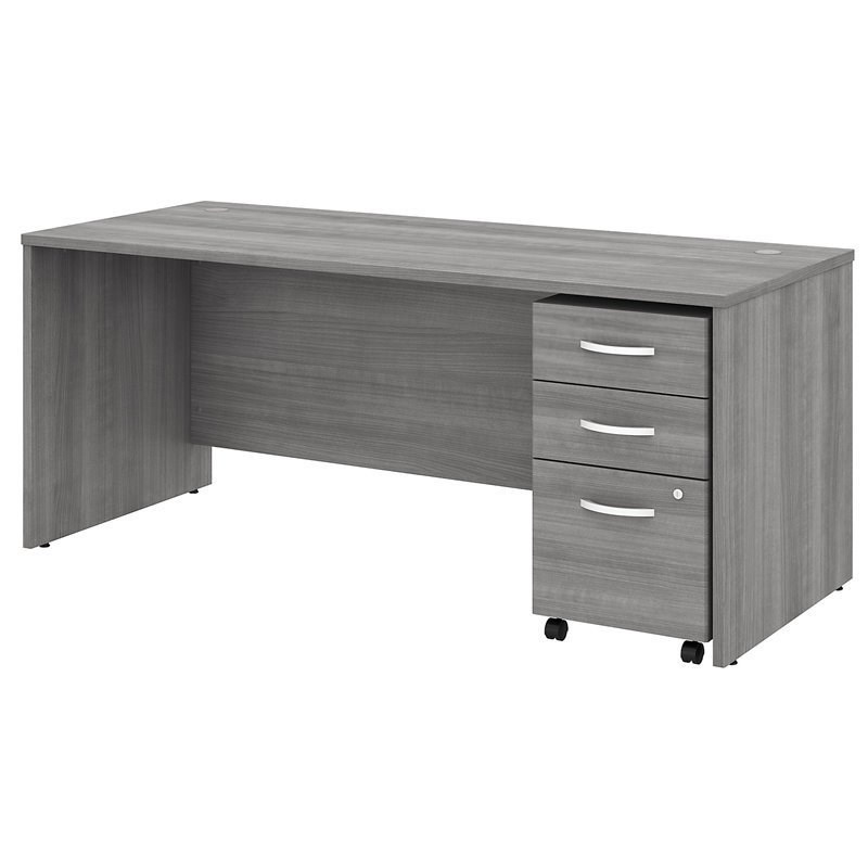 Pemberly Row 72W x 30D Office Desk with Mobile File in Gray - Engineered Wood
