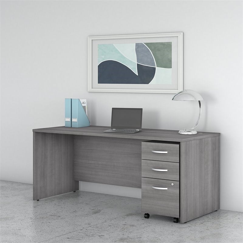 Pemberly Row 72W x 30D Office Desk with Mobile File in Gray - Engineered Wood