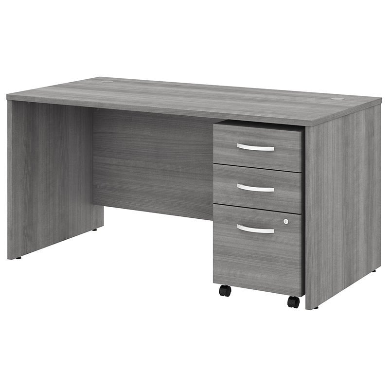 Pemberly Row Engineered Wood 60W x 30D Office Desk w/ Mobile File Cabinet - Gray