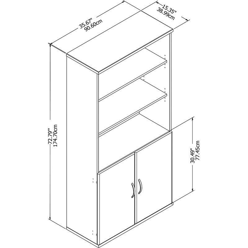Pemberly Row 5 Shelf Bookcase with Doors in Platinum Gray - Engineered Wood