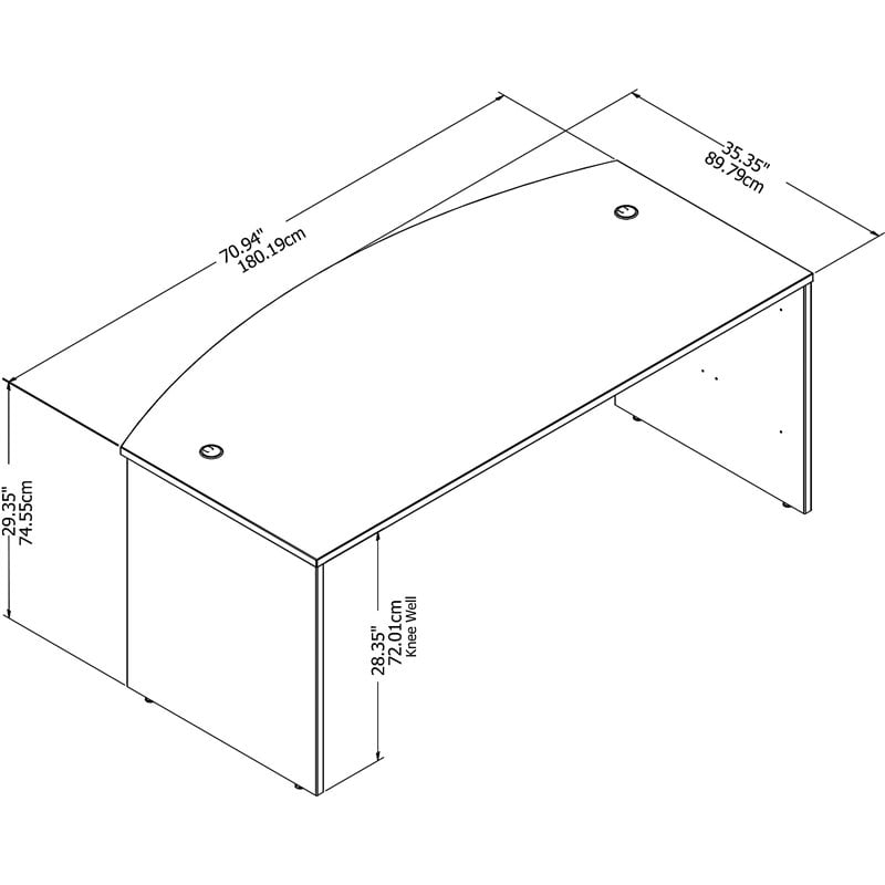 Pemberly Row 72W x 36D Bow Front Desk in Platinum Gray - Engineered Wood