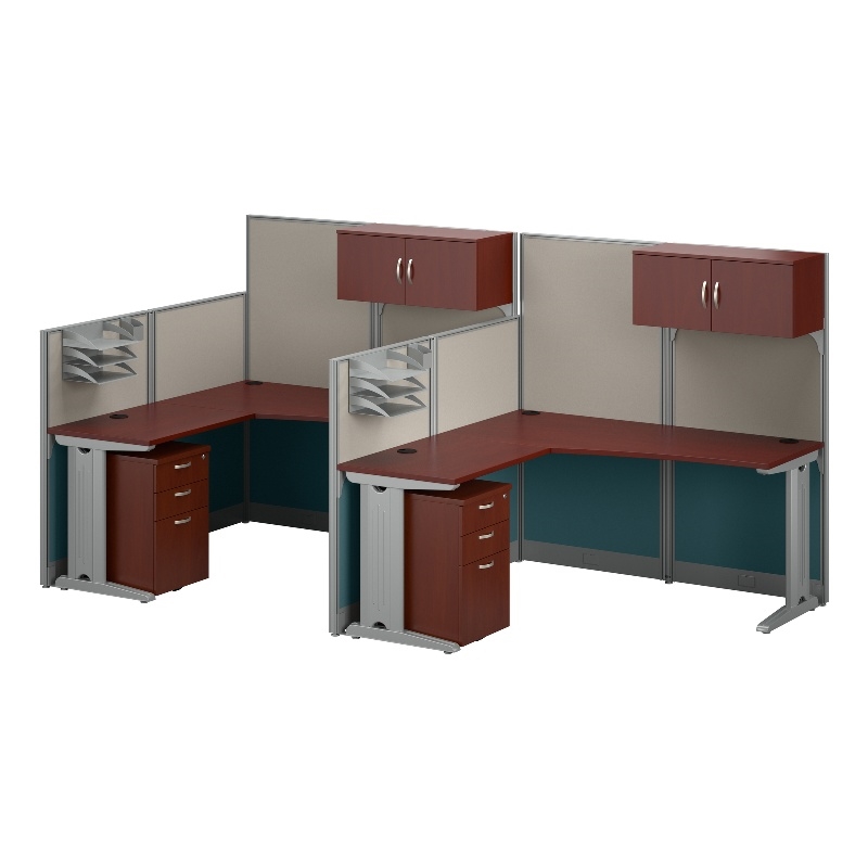 Pemberly Row 2 Person L Cubicle Desk Set in Hansen Cherry - Engineered Wood