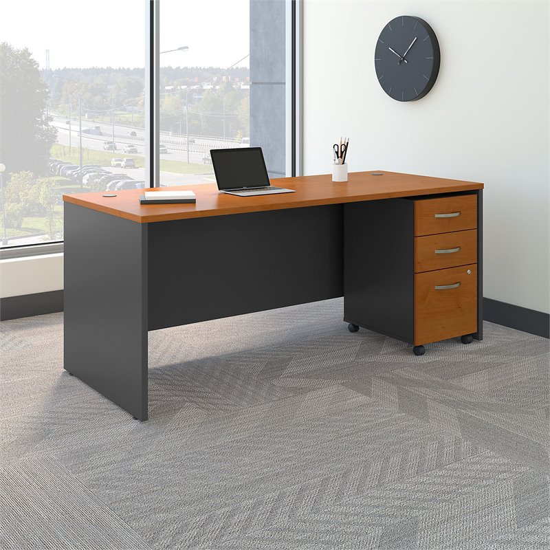 Pemberly Row Engineered Wood 72W x 30D Office Desk with Drawers - Natural Cherry