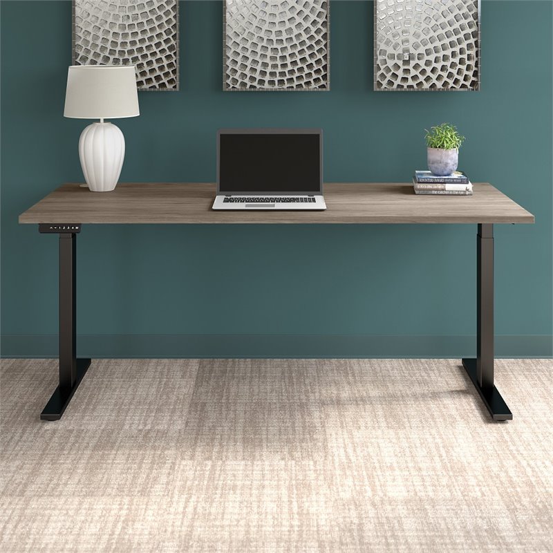 Pemberly Row 72W x 30D Adjustable Desk in Modern Hickory - Engineered Wood