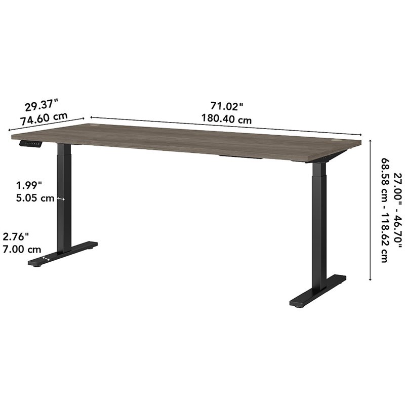 Pemberly Row 72W x 30D Adjustable Desk in Modern Hickory - Engineered Wood