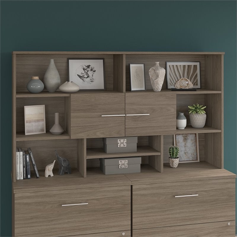 Pemberly Row 72W Desk Hutch in Modern Hickory - Engineered Wood
