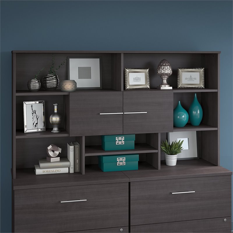 Pemberly Row Modern 72W Desk Hutch in Storm Gray - Engineered Wood