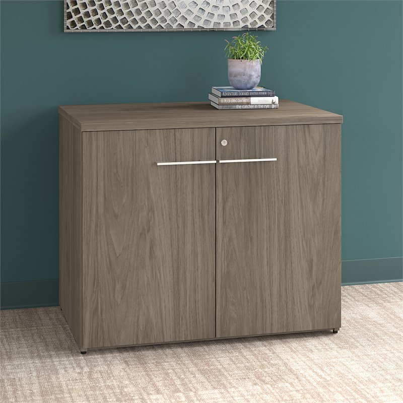 Pemberly Row 36W Storage Cabinet with Doors in Modern Hickory - Engineered Wood